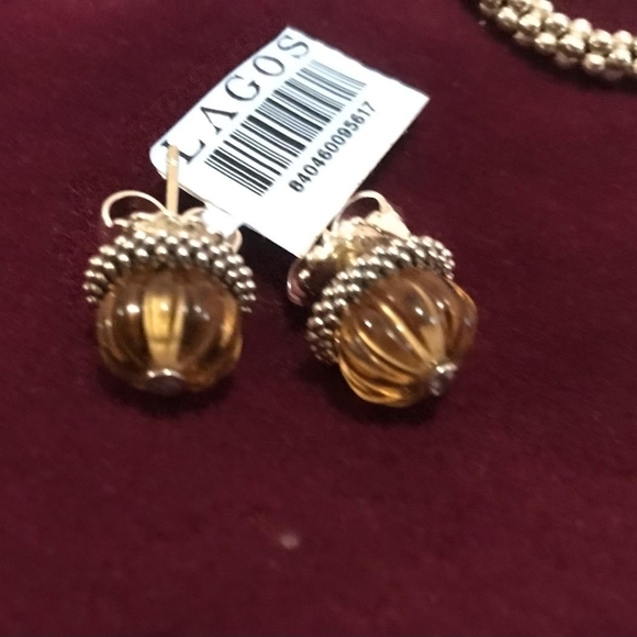 Lagos Caviar Silver 18k Gold Diamond Citrine Forever Melon Stud Earrings New - Picture 5 of 7